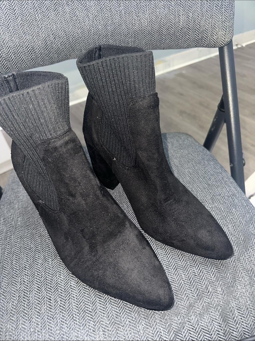 Streetwear Society Black Suede Pointed Sock Ankle Boots